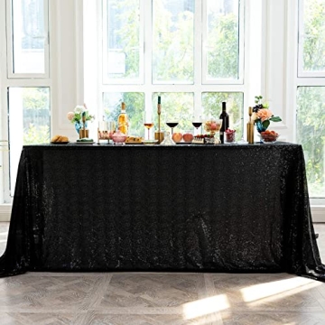 JYFLZQ Black Sequin Tablecloth 90"x132" for Events