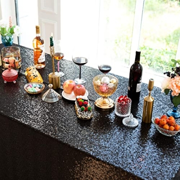 JYFLZQ Black Sequin Tablecloth 90"x132" for Events