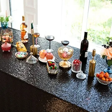 JYFLZQ Black Sequin Tablecloth 90"x132" for Events