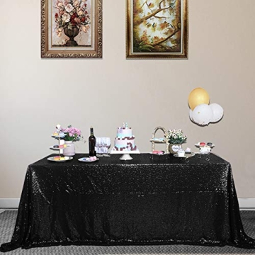 JYFLZQ Black Sequin Tablecloth 90"x132" for Events