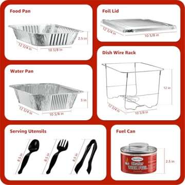 Disposable Chafing Dish Buffet Set, Food Warmers for Parties, Catering Supplies Buffet Display, Complete Premium Set, Half Size Single Pan, Warming Trays (6 Pack)