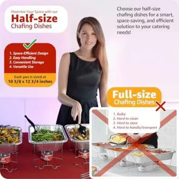 Disposable Chafing Dish Buffet Set, Food Warmers for Parties, Catering Supplies Buffet Display, Complete Premium Set, Half Size Single Pan, Warming Trays (6 Pack)