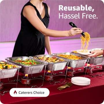 Disposable Chafing Dish Buffet Set, Food Warmers for Parties, Catering Supplies Buffet Display, Complete Premium Set, Half Size Single Pan, Warming Trays (6 Pack)