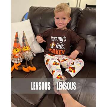 LENSOUS Newborn Baby Boys Girls Thanksgiving Outfits Mommy Little Turkey Outfit Pants Set Long Sleeve Romper Clothes (Turkey, 2T)
