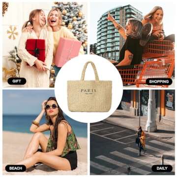 OWGSEE Large Straw Beach Bag for Women Summer Woven Shoulder Tote Bag Straw Purses and Handbags for Vacation (Khaki)