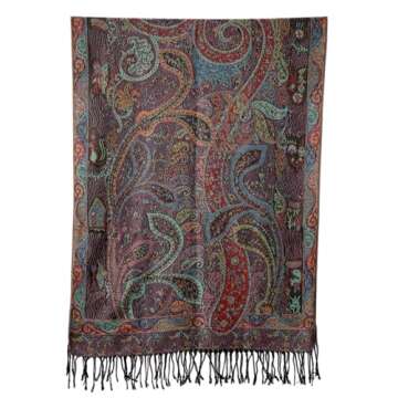 Achillea Soft Silky Reversible Paisley Pashmina Shawl Wrap Scarf w/Fringes (Tapestry Black)