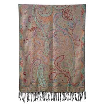Achillea Soft Silky Reversible Paisley Pashmina Shawl Wrap Scarf w/Fringes (Tapestry Black)