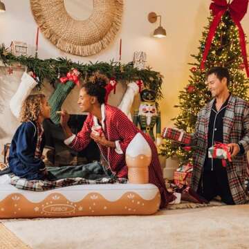 FUNBOY Kids Gingerbread House Holiday Sleepover Travel Bed & Air Mattress. Perfect for Sleepovers. Includes Carrying Storage Bag, Twin