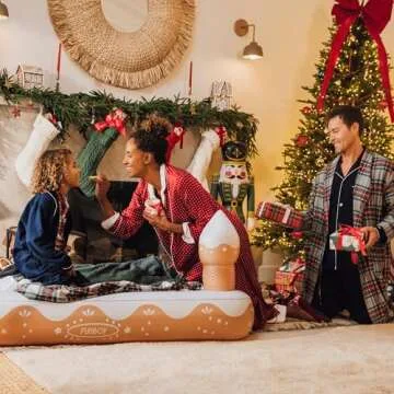 FUNBOY Kids Gingerbread House Holiday Sleepover Travel Bed & Air Mattress. Perfect for Sleepovers. Includes Carrying Storage Bag, Twin