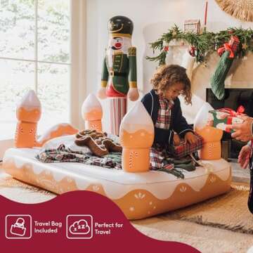 FUNBOY Kids Gingerbread House Holiday Sleepover Travel Bed & Air Mattress. Perfect for Sleepovers. Includes Carrying Storage Bag, Twin