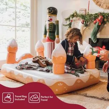 FUNBOY Kids Gingerbread House Holiday Sleepover Travel Bed & Air Mattress. Perfect for Sleepovers. Includes Carrying Storage Bag, Twin