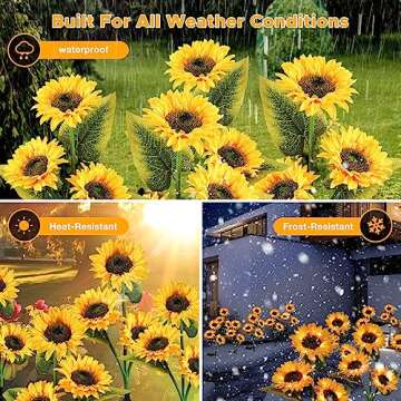 KNHUOS Solar Outdoor Lights Garden Decor, Upgraded-3 Pack Solar Garden Lights Waterproof with 9 Realistic Sunflower Lights, Solar Pathway Lights for Outside Landscape Patio Yard Decorations
