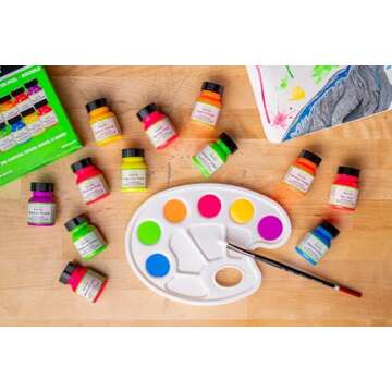 Angelus Neon Acrylic Leather Paint Set – 12 Vibrant Colors, 1 oz Each – Non-Toxic Leather, Canva...