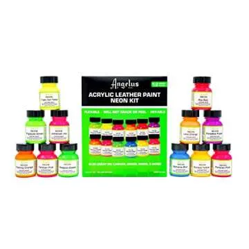 Angelus Neon Acrylic Leather Paint Set – 12 Vibrant Colors, 1 oz Each – Non-Toxic Leather, Canvas, Wood Paints for Customization and Crafting. Flexible, Mixable, Made In USA