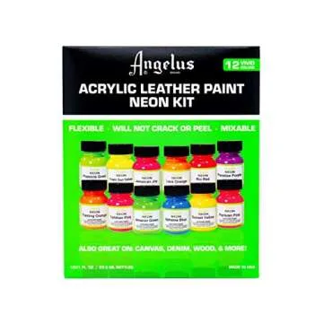 Angelus Neon Acrylic Leather Paint Set – 12 Vibrant Colors, 1 oz Each – Non-Toxic Leather, Canvas, Wood Paints for Customization and Crafting. Flexible, Mixable, Made In USA