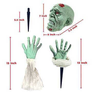 Heyzeibo Halloween Decorations - Halloween Realistic Zombie Face and Arms Lawn Stakes - Green Skelet...