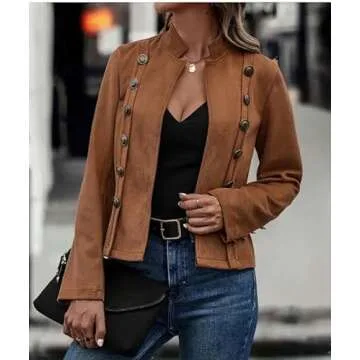 IVERIRMIN Women's Faux Leather Suede Open Front Jacket Dressy Casual Lightweight Cropped Moto Biker Coat Retro Blazer Outwear