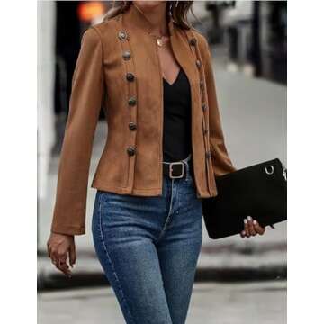 IVERIRMIN Women's Faux Leather Suede Open Front Jacket Dressy Casual Lightweight Cropped Moto Biker Coat Retro Blazer Outwear