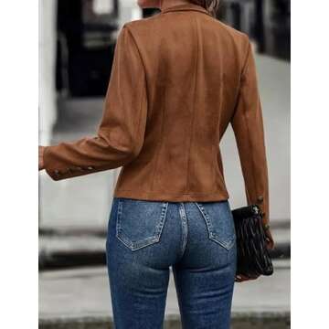 IVERIRMIN Women's Faux Leather Suede Open Front Jacket Dressy Casual Lightweight Cropped Moto Biker Coat Retro Blazer Outwear