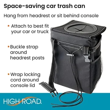 High Road Leakproof Waterproof Car Trash Can with Storage Pockets