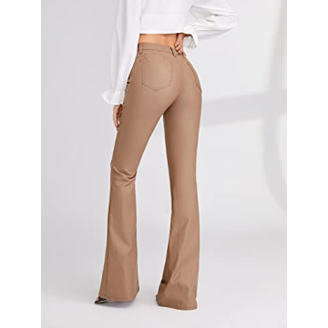 WDIRARA Women's Leather Look Flare Jeans High Stretch Comfort