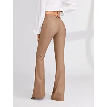 WDIRARA Women's Leather Look Flare Jeans High Stretch Comfort