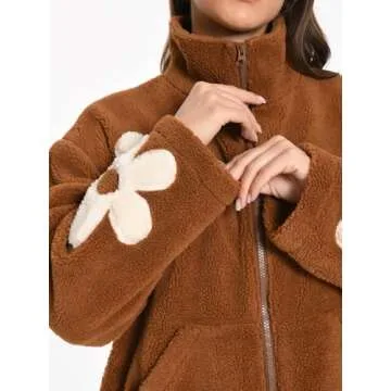 KEOMUD Women’s Cozy Floral Sherpa Jacket for Winter