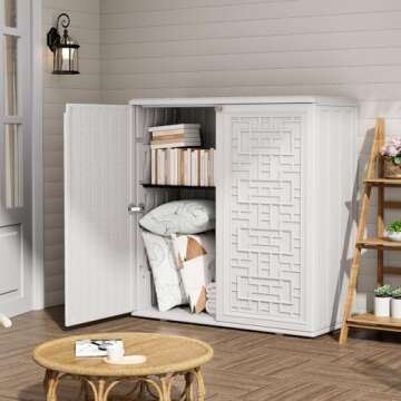 ZZM HDPE Outdoor Storage Shed, Outdoor Plastic Storage Cabinet, Horizontal Resin Tool Shed for Garde...