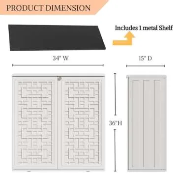ZZM HDPE Outdoor Storage Shed, Outdoor Plastic Storage Cabinet, Horizontal Resin Tool Shed for Garden, All Weather Outdoor Storage Clearance, DIY Usage, with one Shelf (White)