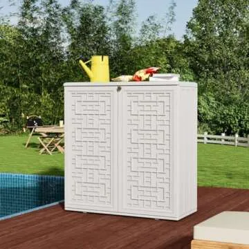 ZZM HDPE Outdoor Storage Shed, Outdoor Plastic Storage Cabinet, Horizontal Resin Tool Shed for Garden, All Weather Outdoor Storage Clearance, DIY Usage, with one Shelf (White)