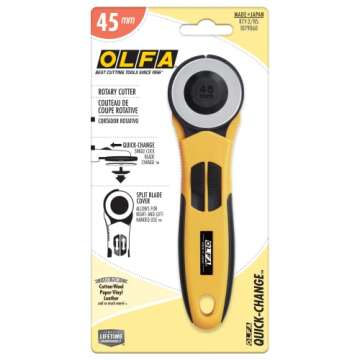 OLFA Rotary Cutter, 45mm Quick-Change, RB45-1 Tungsten Steel Blade, Comfortable Rubber Grip, Ideal for Sewing, Quilting, Crafts, Replacement Blade: OLFA RB45-1, Alloy Steel Blade, Made in Japan