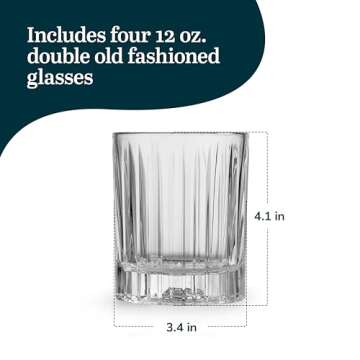 Libbey Flashback Double Old Fashioned Glasses, Classic Ridged, Cut Cocktail Glasses Set of 4, Vintage Whiskey Glasses Set for Cocktails, Mixed Drinks