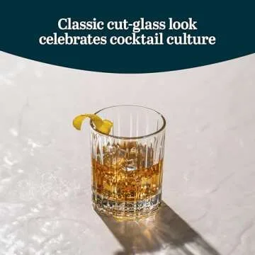 Libbey Flashback Double Old Fashioned Glasses, Classic Ridged, Cut Cocktail Glasses Set of 4, Vintage Whiskey Glasses Set for Cocktails, Mixed Drinks