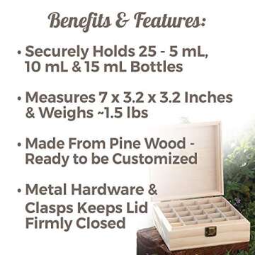 Plant Therapy Wooden Essential Oil Box - Holds 25 Bottles Size 5-15 mL
