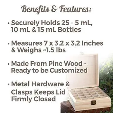 Plant Therapy Wooden Essential Oil Box - Holds 25 Bottles Size 5-15 mL