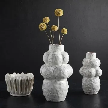 Large White Ceramic Bubble Flower Vase for Home Décor