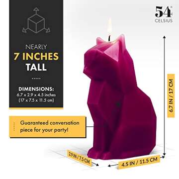 PyroPet Kisa Cat Candle (Burgundy) - The Original Cat Candle with Metallic Skeleton | Halloween Decor | Unique Gift for Cat Lovers | 20-Hr Burn Time | Dimensions: 6.7x2.9x4.5 in