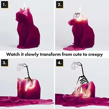 PyroPet Kisa Cat Candle (Burgundy) - The Original Cat Candle with Metallic Skeleton | Halloween Decor | Unique Gift for Cat Lovers | 20-Hr Burn Time | Dimensions: 6.7x2.9x4.5 in