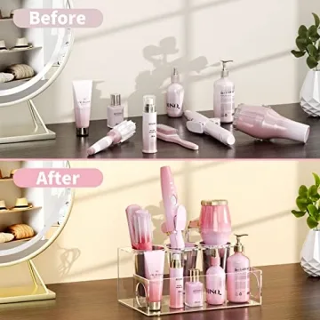 NIUBEE Hair Tool Organizer, Clear Acrylic Hair Dryer and Styling Organizer, Bathroom Countertop Blow Dryer Holder, Vanity Caddy Storage Stand for Accessories, Makeup, Toiletries