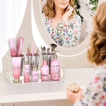 NIUBEE Hair Tool Organizer, Clear Acrylic Hair Dryer and Styling Organizer, Bathroom Countertop Blow Dryer Holder, Vanity Caddy Storage Stand for Accessories, Makeup, Toiletries