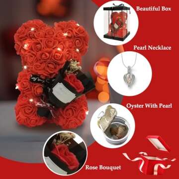 Rose Bear Blind Box Pearl Necklace For Valentine’s day Mothers' Day Red Rose Flower Teddy Bear Rose Pearl Necklace Holiday Gifts For Her, Wife Girlfriend Mom Women Gift Wedding Anniversary Home Decor