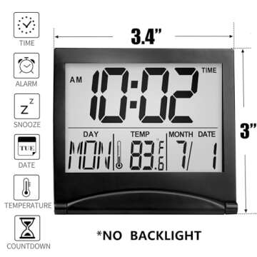Betus Digital Travel Alarm Clock - Foldable Calendar & Temperature & Timer LCD Clock with Snooze Mod...