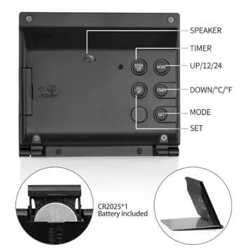 Betus Digital Travel Alarm Clock - Foldable Calendar & Temperature & Timer LCD Clock with Snooze Mode - Large Number Display, Battery Operated - Compact Desk Clock for All Ages (Black)