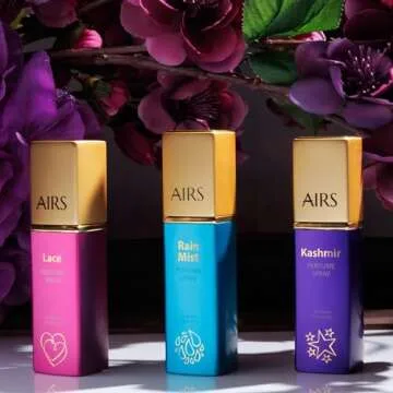 AIRS Aromatics Rain Mist Quick Twist-Up Perfume Spray - Luxury Fragrance Mist + 2 Travel Size Perfume Samples for Women and Men, Ideal for Gifting, 0.5 oz, 15ml