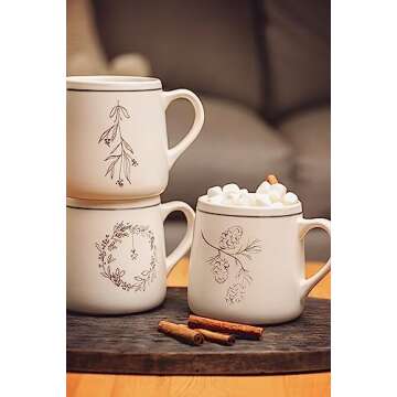 Karma Winter White Mug, Pinecone Design, 18 OZ