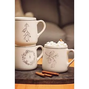 Karma Winter White Mug, Pinecone Design, 18 OZ
