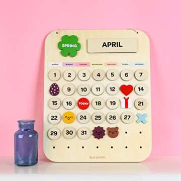 Blue Ginkgo Wooden Kids Calendar – Perpetual Montessori Learning Calendar to Learn Seasons, Months, and Days of the Week (15.5 x 12.5 Inches)