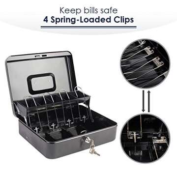 KYODOLED Locking Cash Box with Key and Money Tray