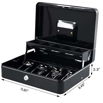 KYODOLED Locking Cash Box with Key and Money Tray