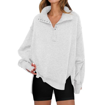 ANRABESS Women's Oversized Casual Loose Button Up Henley Pullover Top